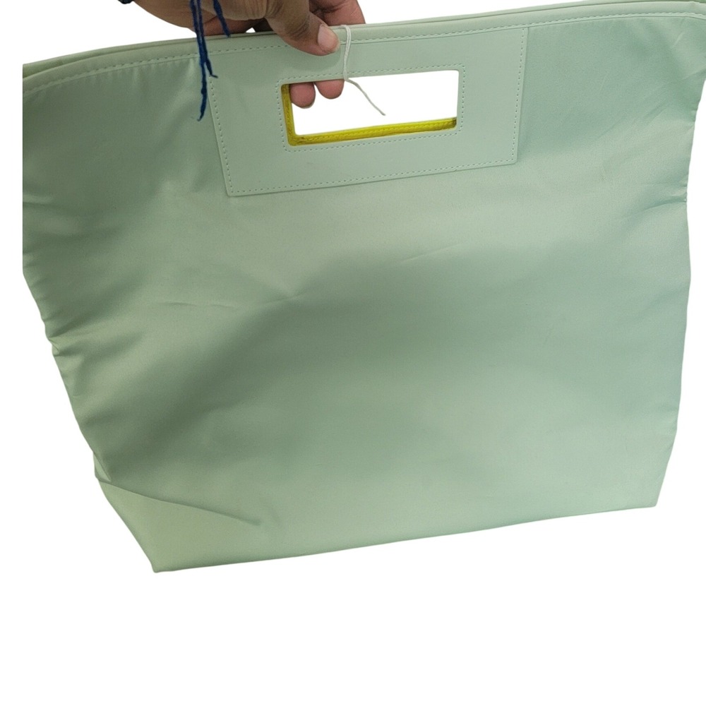 Mint Green Oversized Tote‎ Bag Cut Out Handle Neon Yellow Lining Large Handbag